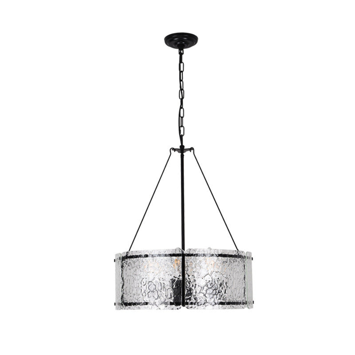 Drum Chandelier in textured glass for Dining Room by AUVIELIGHT, Dia 22.0″ × H 7.0″ / White & Black / Warm Light