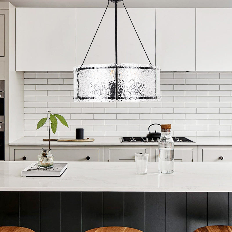Drum Chandelier in textured glass for Dining Room by AUVIELIGHT