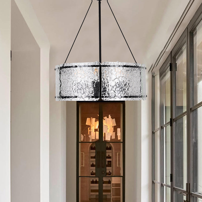 Drum Chandelier in textured glass for Dining Room by AUVIELIGHT