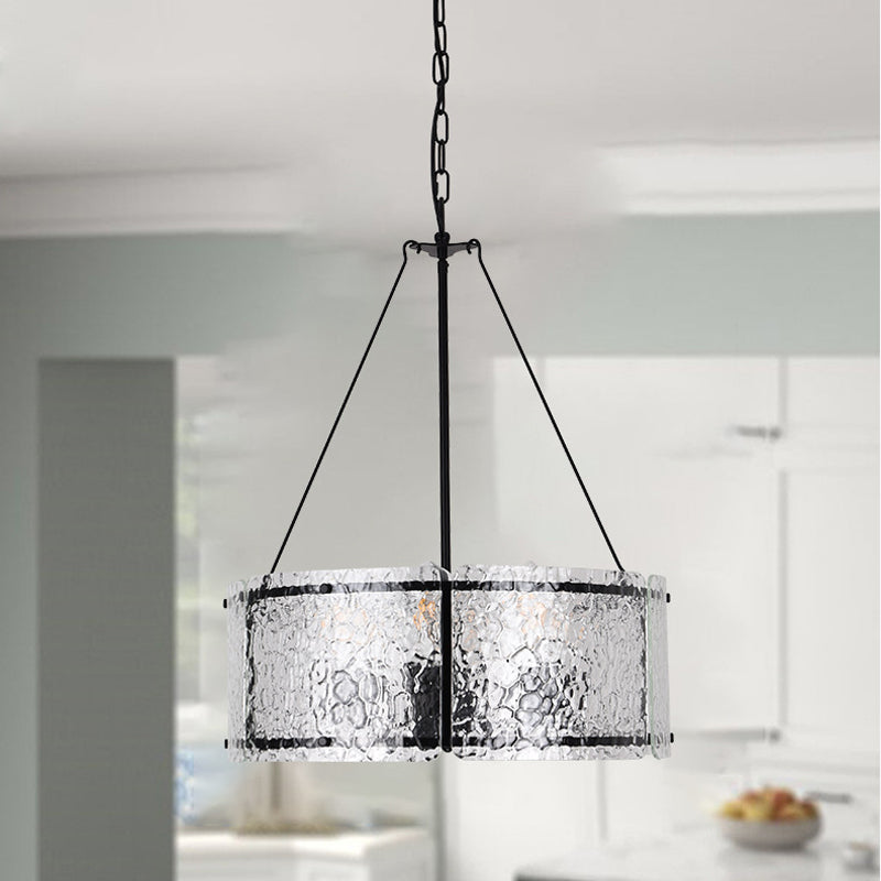 Drum Chandelier in textured glass for Dining Room by AUVIELIGHT