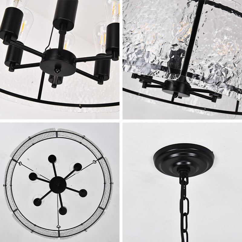 Drum Chandelier in textured glass for Dining Room by AUVIELIGHT