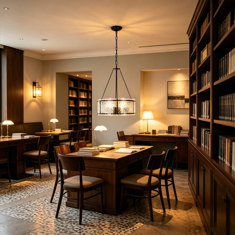 Drum Chandelier in textured glass for Dining Room by AUVIELIGHT