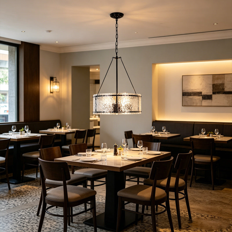 Drum Chandelier in textured glass for Dining Room by AUVIELIGHT