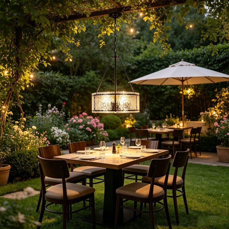 Drum Chandelier in textured glass for Dining Room by AUVIELIGHT