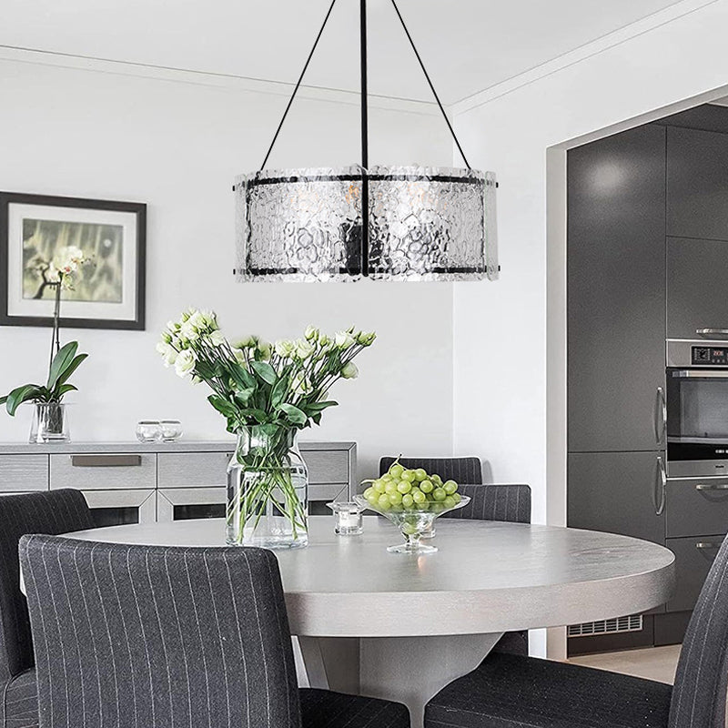 Drum Chandelier in textured glass for Dining Room by AUVIELIGHT