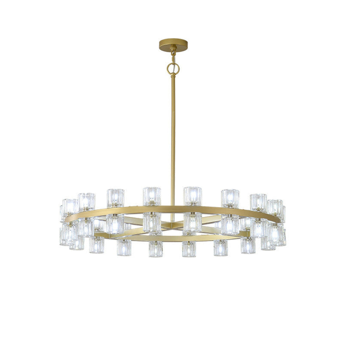 Two-Tier Wagon Wheel Chandelier in crystal for Dining Room by AUVIELIGHT, D 40cm x H 11cm / D 15.7″ x H 4.3″ / White & gold / Warm Light
