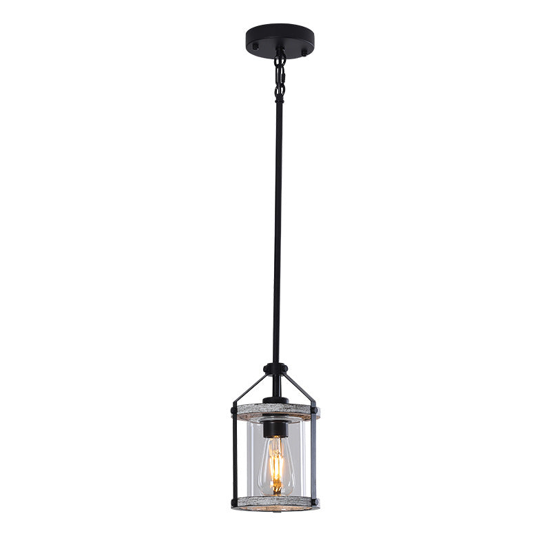Whitewashed Cage Pendant Light in glass for Kitchen Island by AUVIELIGHT, Dia 15 cm × H 25.4 cm / ∅ 5.9″ × H 10″ / Black / Warm Light