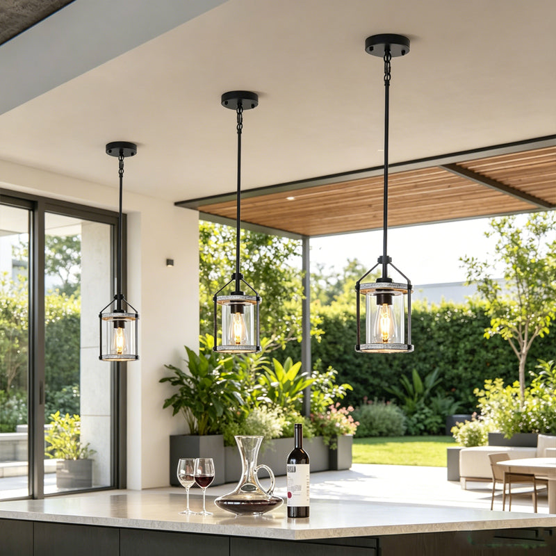Whitewashed Cage Pendant Light in glass for Kitchen Island by AUVIELIGHT