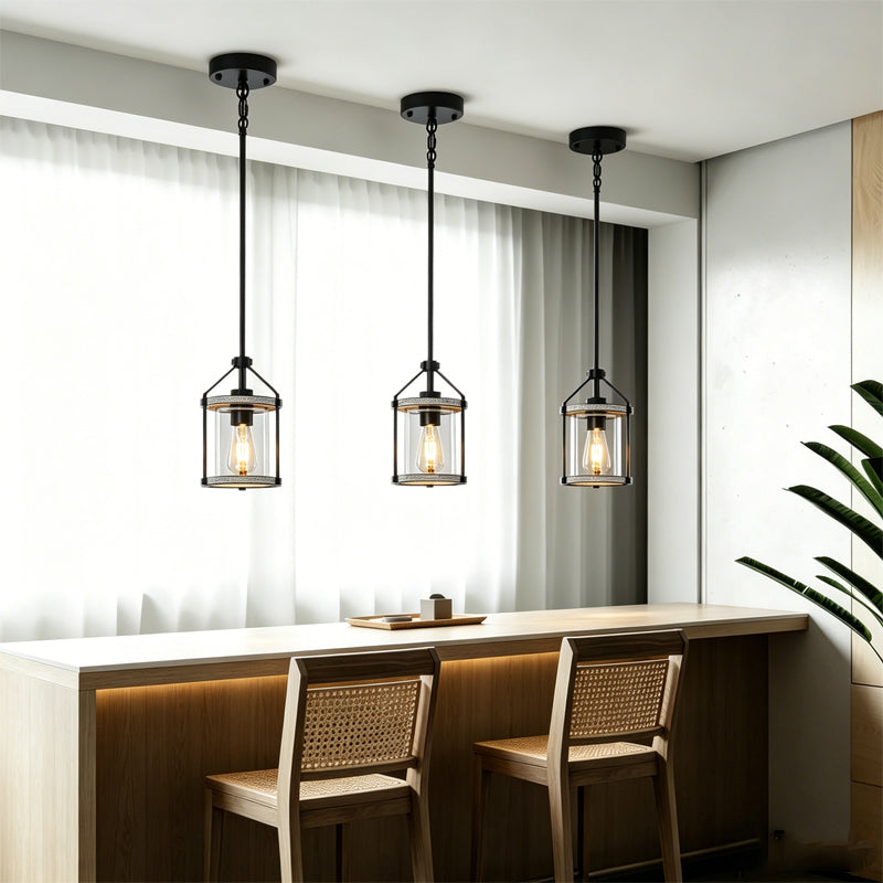 Whitewashed Cage Pendant Light in glass for Kitchen Island by AUVIELIGHT