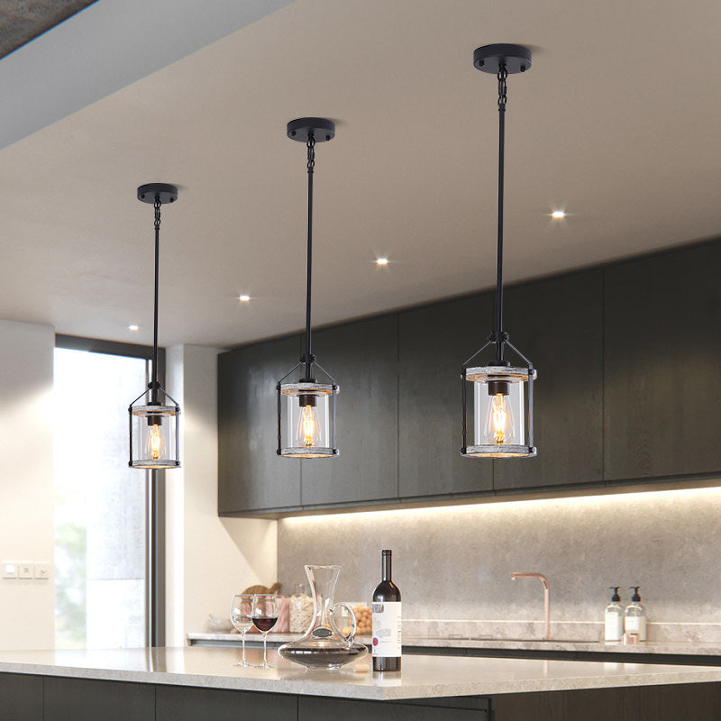 Whitewashed Cage Pendant Light in glass for Kitchen Island by AUVIELIGHT