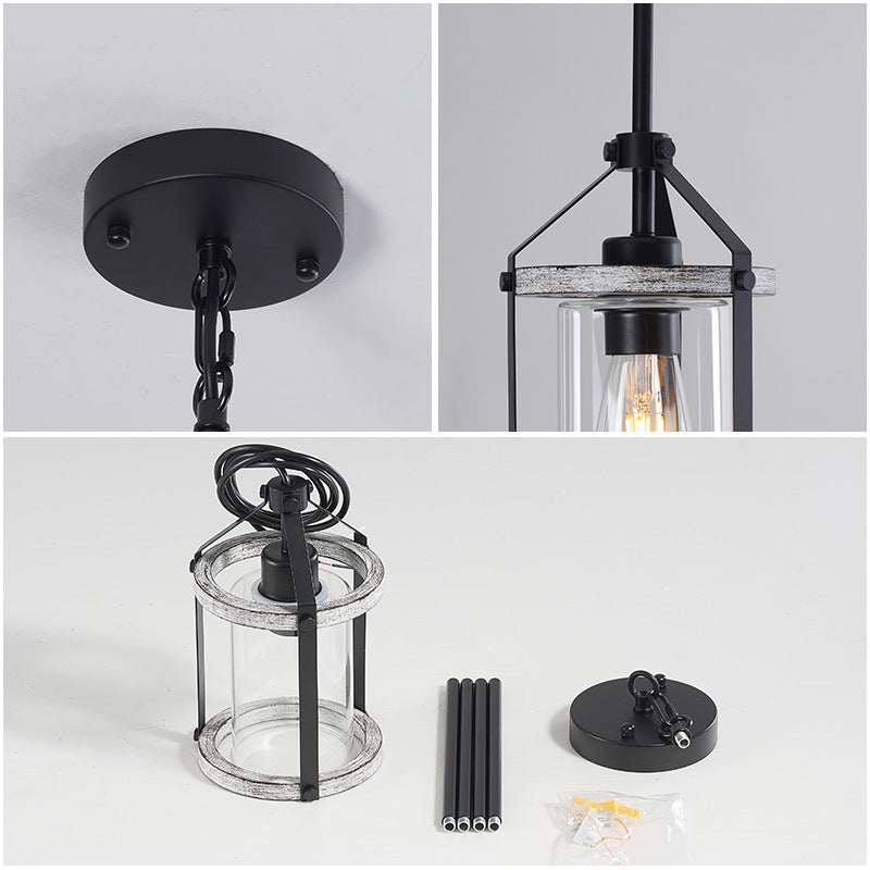Whitewashed Cage Pendant Light in glass for Kitchen Island by AUVIELIGHT
