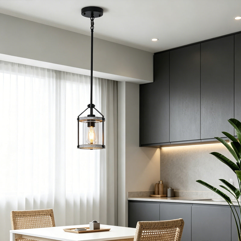 Whitewashed Cage Pendant Light in glass for Kitchen Island by AUVIELIGHT