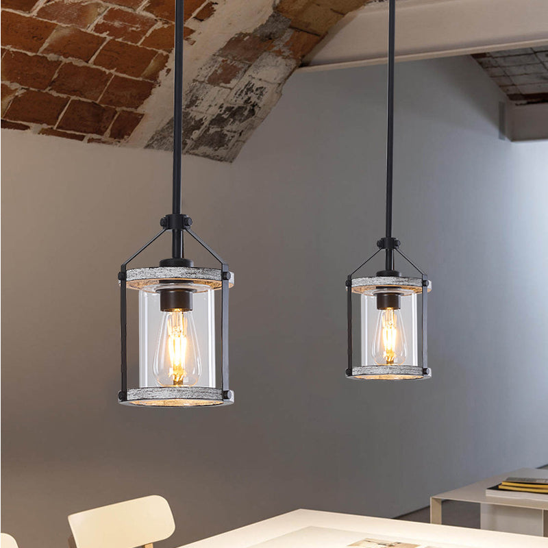 Whitewashed Cage Pendant Light in glass for Kitchen Island by AUVIELIGHT
