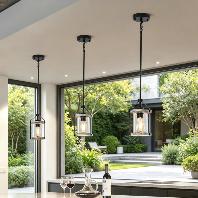 Whitewashed Cage Pendant Light in glass for Kitchen Island by AUVIELIGHT