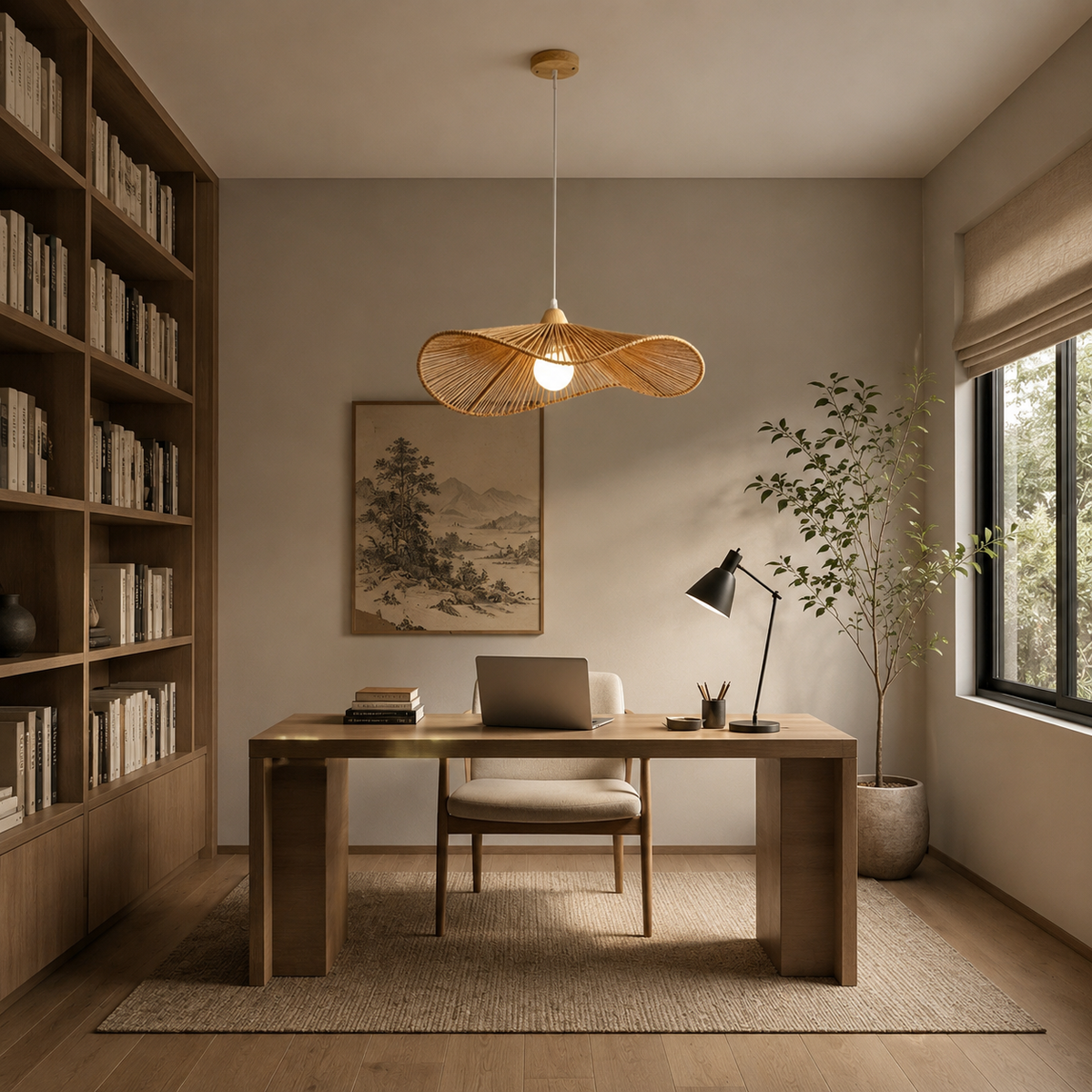 Wide-Brim Woven Pendant Light for Kitchen Island by AUVIELIGHT