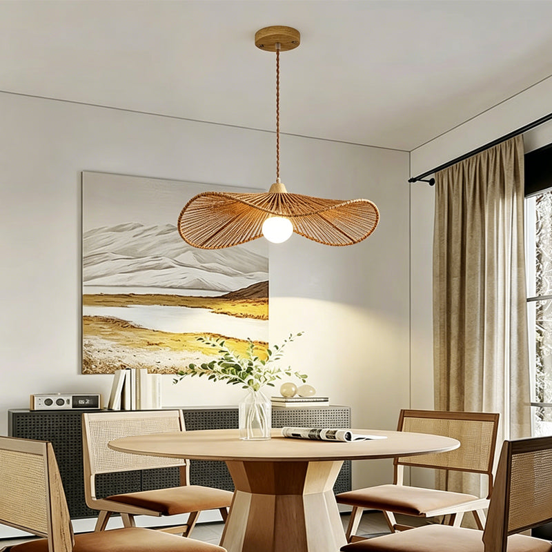 Wide-Brim Woven Pendant Light for Kitchen Island by AUVIELIGHT