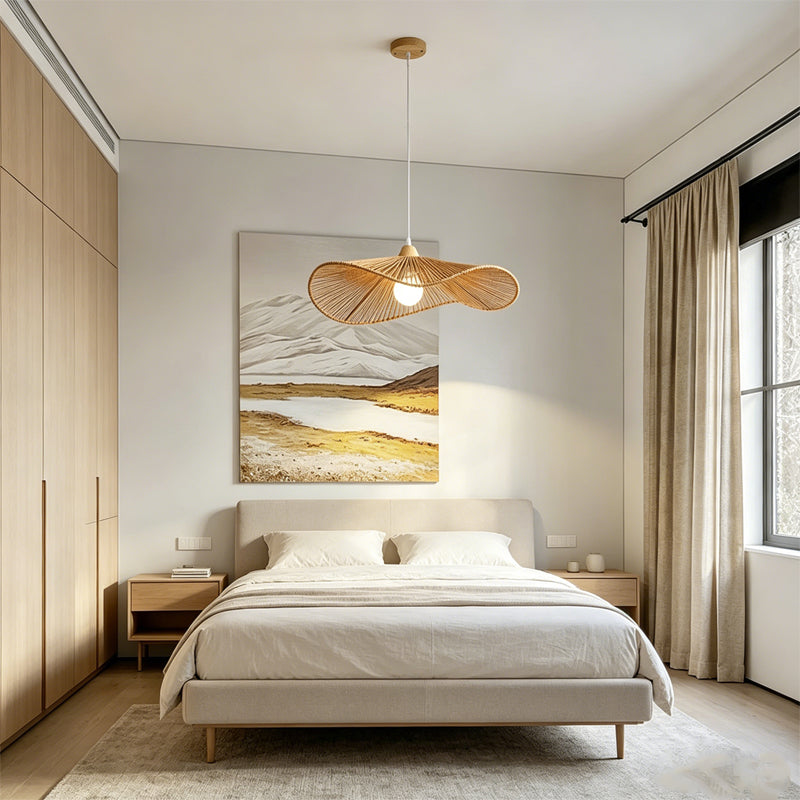 Wide-Brim Woven Pendant Light for Kitchen Island by AUVIELIGHT
