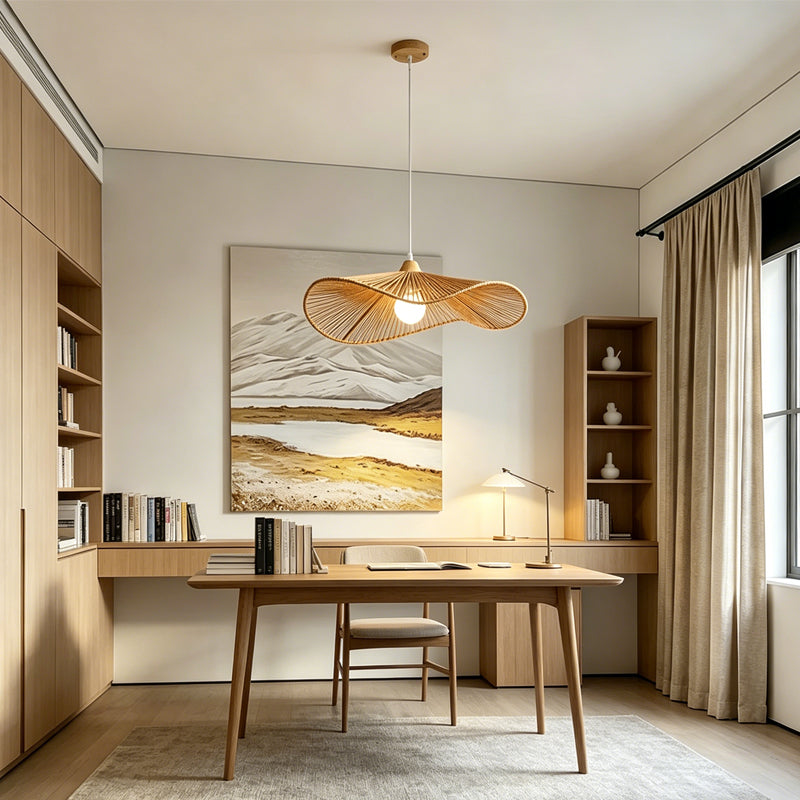 Wide-Brim Woven Pendant Light for Kitchen Island by AUVIELIGHT