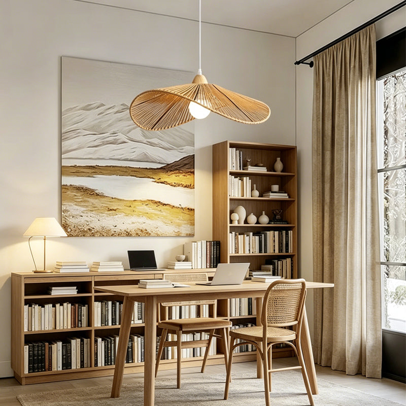 Wide-Brim Woven Pendant Light for Kitchen Island by AUVIELIGHT