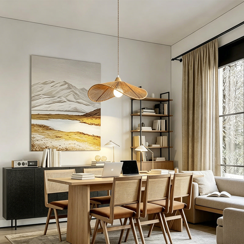 Wide-Brim Woven Pendant Light for Kitchen Island by AUVIELIGHT